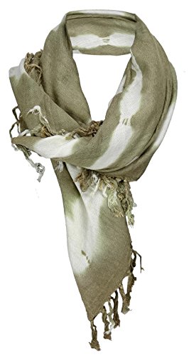 TigerTie Halstuch in olive weiß Batik Motiv mit Fransen - Tuch Gr. 100 x 100 cm von TigerTie