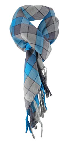TigerTie Halstuch in türkis grau schwarz kariert mit Fransen - Halstüchgröße 90 x 90 cm von TigerTie