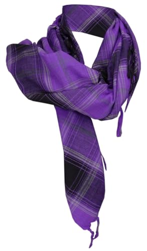 TigerTie Halstuch lila schwarz gelb kariert mit Fransen an zwei Seiten -Gr. 100 x 100 cm von TigerTie