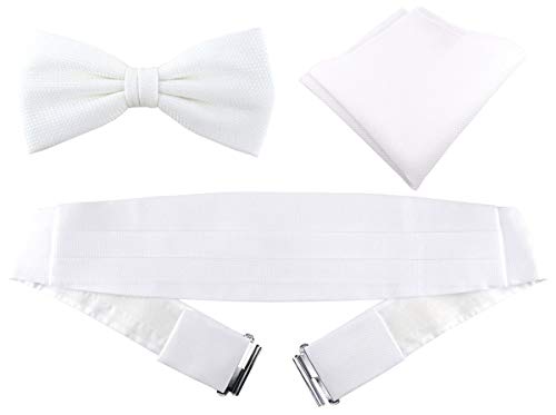 TigerTie - Herren Kummerbund Pique + Fliege + Einstecktuch in weiss uni gemustert von TigerTie