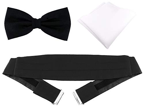 TigerTie - Herren Kummerbund Pique + Fliege in schwarz uni gemustert + Einstecktuch in weiss - Smoking Style TigerTie - Herren Kummerbund Pique + Fliege in schwarz uni gemustert + Einstecktuch in weiss - Smoking Style von TigerTie