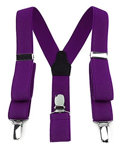 TigerTie Kinder Hosenträger in Y-Form mit 3 extra starken Clips - Farbe in lila violett einfarbig Uni - feine Rippenstruktur - hochwertige Verarbeitung - Breite 25 mm von TigerTie