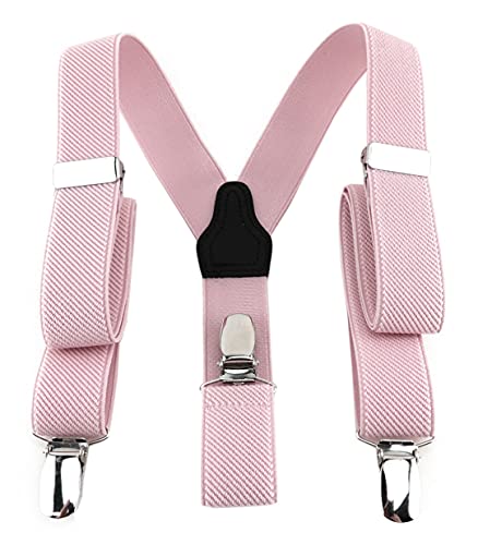 TigerTie Kinder Hosenträger in Y-Form mit 3 extra starken Clips - Farbe in rosa einfarbig Uni - feine Rippenstruktur - hochwertige Verarbeitung - Breite 25 mm von TigerTie