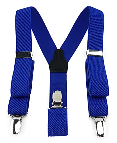 TigerTie Kinder Hosenträger in Y-Form mit 3 extra starken Clips - Farbe in royalblau einfarbig Uni - feine Rippenstruktur - hochwertige Verarbeitung - Breite 25 mm von TigerTie