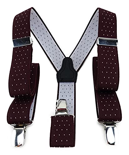 TigerTie Kinder Hosenträger in Y-Form mit 3 extra starken Clips - Farbe in weinrot silber gepunktet - hochwertige Verarbeitung - Breite 25 mm von TigerTie