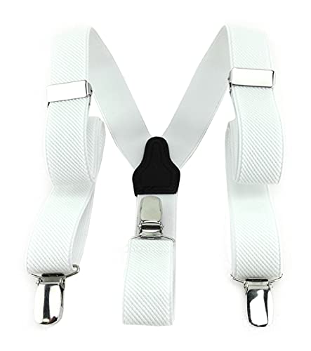 TigerTie Kinder Hosenträger in Y-Form mit 3 extra starken Clips - Farbe in weiß einfarbig Uni - feine Rippenstruktur - hochwertige Verarbeitung - Breite 25 mm von TigerTie