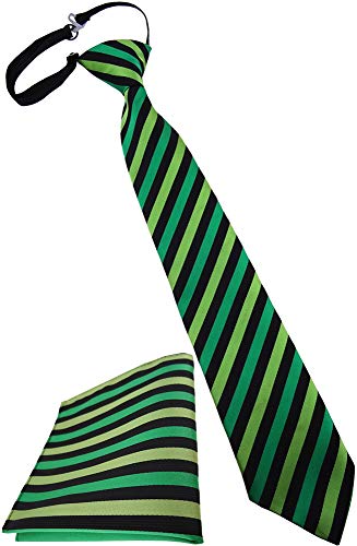 TigerTie Kinderkrawatte + Einstecktuch in grün hellgrün schwarz gestreift - vorgebunden mit Gummizug von TigerTie