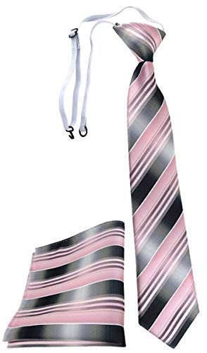 TigerTie Kinderkrawatte Einstecktuch in rosa hellrosa silber anthrazit grau gestreift - Kindersicherheitskrawatte ist fest vorgebunden mit Gummizug verstellbar von TigerTie