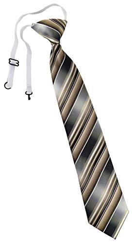 TigerTie Kinderkrawatte in braun beige silber anthrazit grau gestreift - Krawatte vorgebunden mit Gummizug von TigerTie