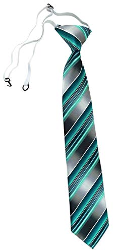 TigerTie Kinderkrawatte in grün dunkelgrün silber anthrazit grau gestreift - Krawatte vorgebunden mit Gummizug von TigerTie