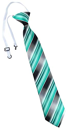 TigerTie Kinderkrawatte in mint grün silber anthrazit grau gestreift - Krawatte vorgebunden mit Gummizug von TigerTie