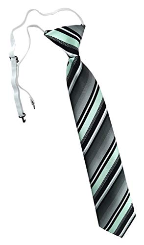 TigerTie Kinderkrawatte in mint silber grau weiss gestreift - Krawatte vorgebunden mit Gummizug von TigerTie