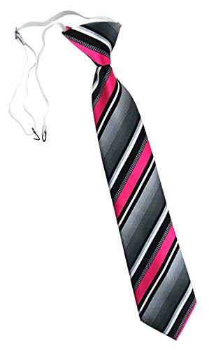 TigerTie Kinderkrawatte in pink silber grau weiss gestreift - Krawatte vorgebunden mit Gummizug von TigerTie