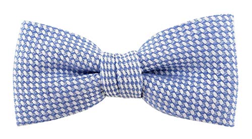 TigerTie Kleinkinder Baby Fliege Pique in blau-weiss gemustert, 100% Baumwolle, vorgebundene Schleife mit Sichtband - 20 bis 32 cm Halsumfang verstellbar + Aufbewahrungsbox von TigerTie