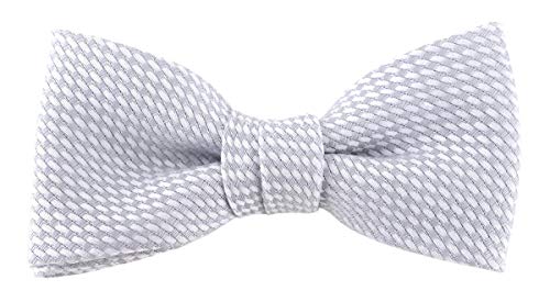 TigerTie Kleinkinder Baby Fliege Pique in hellgrau-weiß gemustert, 100% Baumwolle, vorgebundene Schleife mit Sichtband - 20 bis 32 cm Halsumfang verstellbar + Aufbewahrungsbox von TigerTie