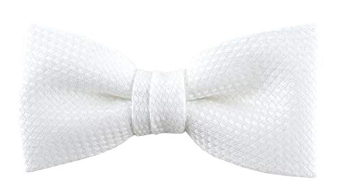 TigerTie Kleinkinder Baby Fliege Pique in weiss gemustert, 100% Baumwolle, vorgebundene Schleife mit Sichtband - 20 bis 32 cm Halsumfang verstellbar + Aufbewahrungsbox von TigerTie