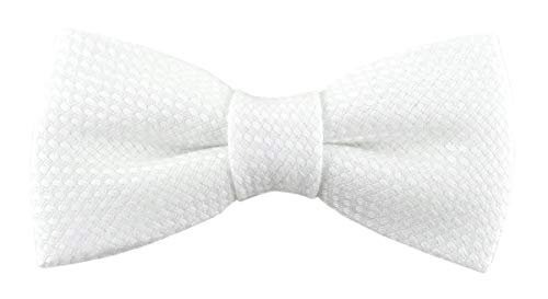 TigerTie Kleinkinder Baby Fliege Pique in weiss gemustert 100% Baumwolle, vorgebundene Schleife mit Gummizug 24 bis 38 cm Halsumfang verstellbar + Aufbewahrungsbox von TigerTie