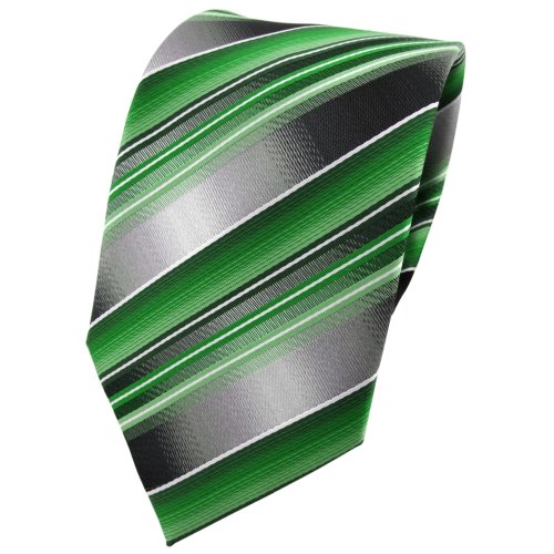TigerTie Designer Krawatte in grün smaragdgrün silber anthrazit grau gestreift - Tie Binder von TigerTie
