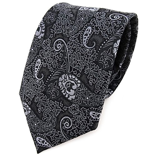 TigerTie Krawatte in anthrazit schwarz grau silber Paisley gemustert - Binder von TigerTie