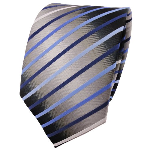 TigerTie Krawatte in blau hellblau silber grau weiß schwarz gestreift - Binder Tie von TigerTie