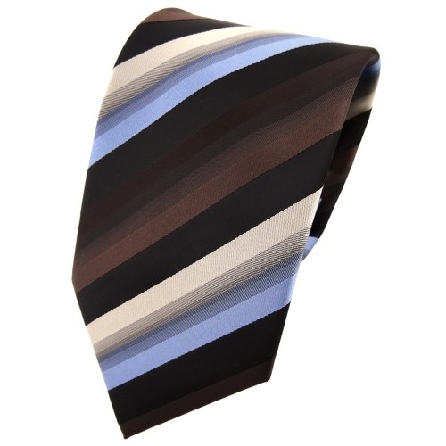 TigerTie Designer Krawatte in braun dunkelbraun blau beige schwarz gestreift von TigerTie