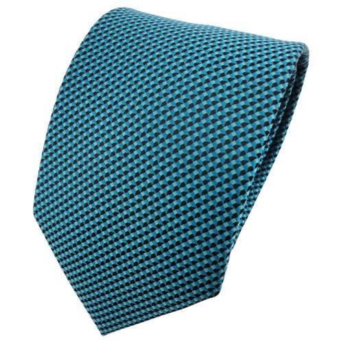 TigerTie Krawatte in türkisblau schwarz gemustert - Krawatte Binder Tie von TigerTie