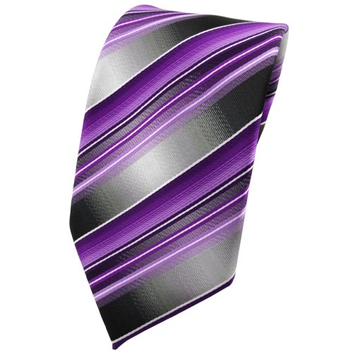 TigerTie Designer Krawatte in lila flieder anthrazit silber grau gestreift - Tie Binder von TigerTie