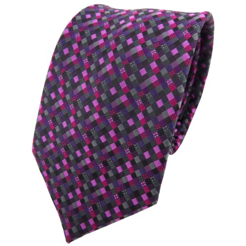 TigerTie Krawatte lila magenta rosa schwarz anthrazit grau gemustert - Tie Binder von TigerTie