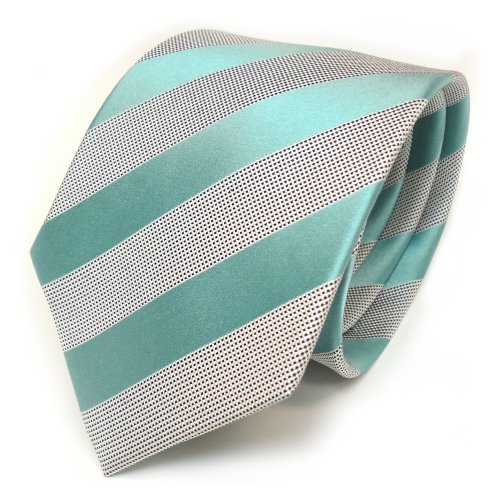 TigerTie Designer Seidenkrawatte in mint grün helles türkis silber gestreift von TigerTie