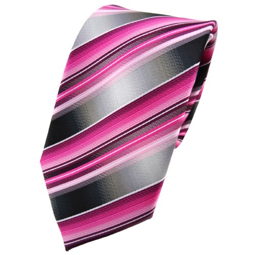 TigerTie Designer Krawatte in rosa pink magenta anthrazit silber grau gestreift - Tie Binder von TigerTie