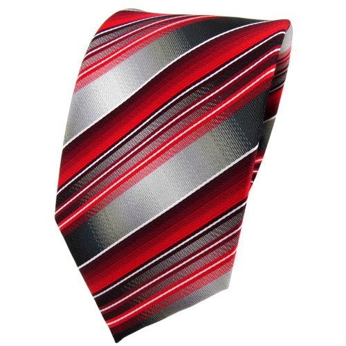 TigerTie Designer Krawatte in rot verkehrsrot anthrazit silber grau gestreift - Tie Binder von TigerTie