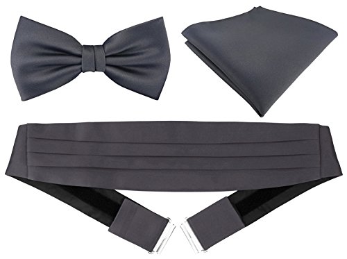 TigerTie Kummerbund + Einstecktuch + Fliege in anthrazit einfarbig Uni - 100% reine Seide Schärpe Leibbinde TigerTie Kummerbund + Einstecktuch + Fliege in anthrazit einfarbig Uni - 100% reine Seide Schärpe Leibbinde von TigerTie