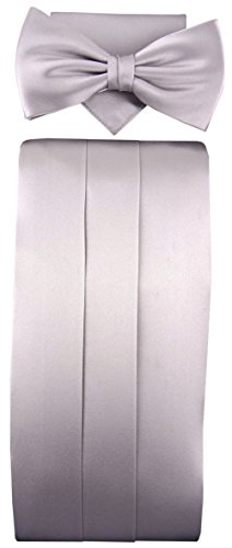 TigerTie Kummerbund + Einstecktuch + Fliege in grau silber - 100% reine Seide Schärpe Leibbinde von TigerTie