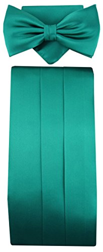 TigerTie Kummerbund + Einstecktuch + Fliege in grün - 100% reine Seide Schärpe Leibbinde von TigerTie