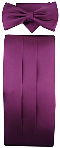 TigerTie Kummerbund + Einstecktuch + Fliege in pflaume - 100% reine Seide Schärpe Leibbinde von TigerTie