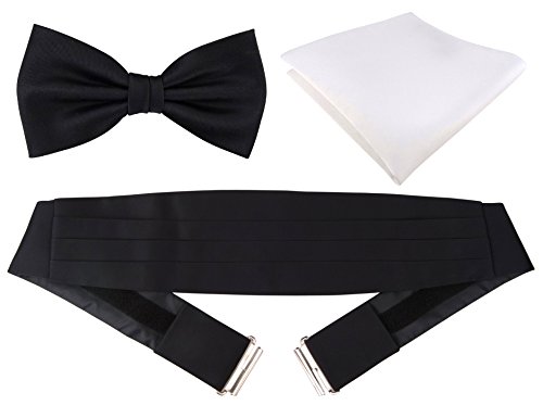 TigerTie - Kummerbund + Satin Fliege schwarz - Einstecktuch weiss, Schärpe Smoking Style TigerTie - Kummerbund + Satin Fliege schwarz - Einstecktuch weiss, Schärpe Smoking Style von TigerTie