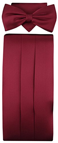 TigerTie Kummerbund Einstecktuch Fliege 100% Seide Farbe Bordeaux Rot - Schärpe Leibbinde von TigerTie