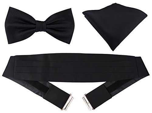 TigerTie Kummerbund Einstecktuch Satin Fliege in schwarz - Schärpe Leibbinde von TigerTie