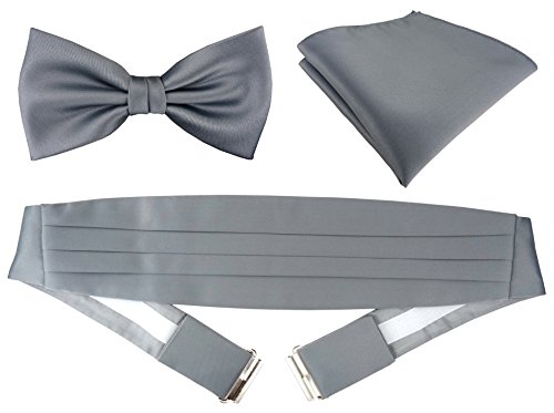 TigerTie Kummerbund Einstecktuch Satin Fliege in silber - Schärpe Leibbinde von TigerTie