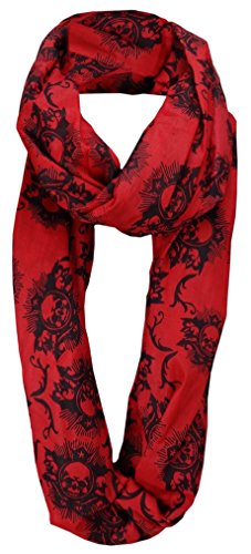 TigerTie Loop Schal in rot schwarz mit Totenkopf Motiven - Größe 200 x 100 cm von TigerTie