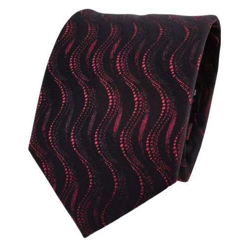 TigerTie Lurex Seidenkrawatte rot bordeaux schwarz Wellenmuster - Krawatte Seide von TigerTie