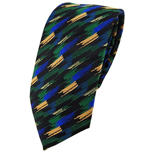 TigerTie - Modische Designer Krawatte in grün blau gold schwarz gestreift gemustert von TigerTie