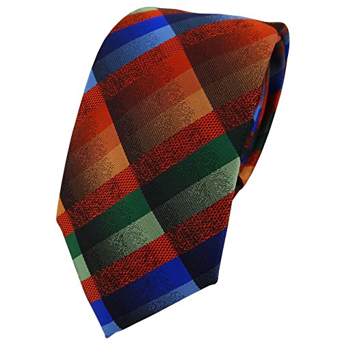 TigerTie - Modische Designer Krawatte in orange blau grün braun kariert - Binder Tie von TigerTie