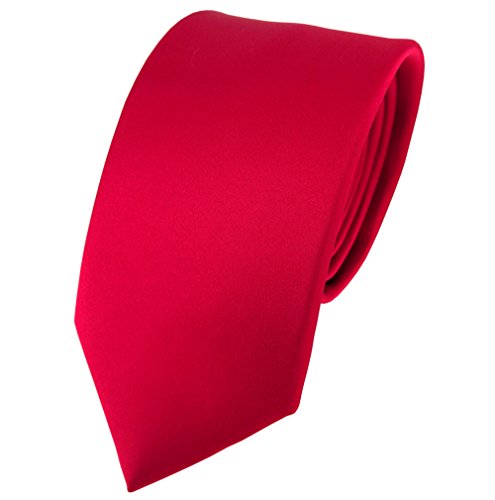 TigerTie Modische Satin Seidenkrawatte in rot einfarbig Uni - Krawatte 100% Seide von TigerTie