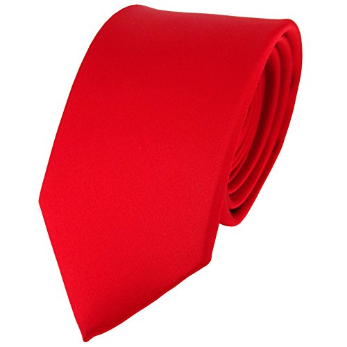 TigerTie Modische Satin Seidenkrawatte in verkehrsrot einfarbig Uni - Krawatte 100% Seide von TigerTie