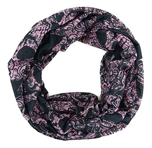 TigerTie Multifunktionstuch in rosa schwarz mit Totenkopf-Motiven - Tuch - Schal - Schlauchtuch - Wundertuch, Gr.48 cm x 48 cm (Umfang) von TigerTie