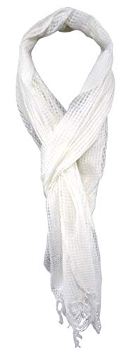 TigerTie Netzschal in weiß creme einfarbig mit Fransen Gr. 180 x 40 cm von TigerTie
