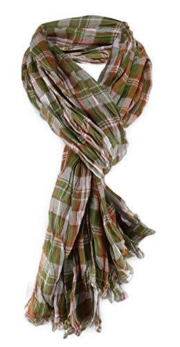 TigerTie Raffschal in olivegrün braun grau kariert gemustert - Schal Größe 170 x 60 cm von TigerTie