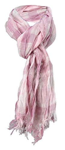 TigerTie Raffschal rosa altrosa grau kariert mit kleinen Fransen - Schal Gr. 180 x 50 cm von TigerTie