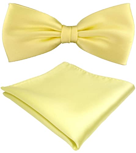 TigerTie Satin Fliege + Einstecktuch in gelb blassgelb Uni einfarbig + Geschenkbox von TigerTie